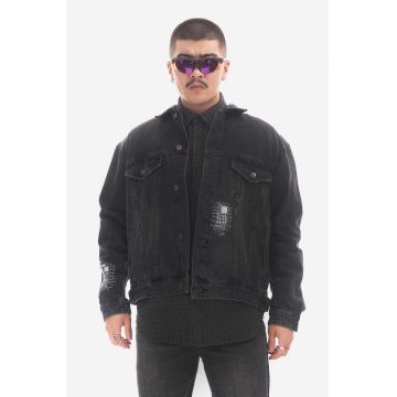 KSUBI geacă jeans Cropped barbati, culoarea negru, de tranzitie, oversize MPS23JK002-black