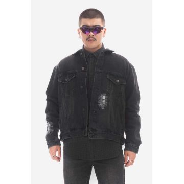 KSUBI geacă din denim Cropped bărbați, culoarea negru, de tranziție, oversize MPS23JK002-black