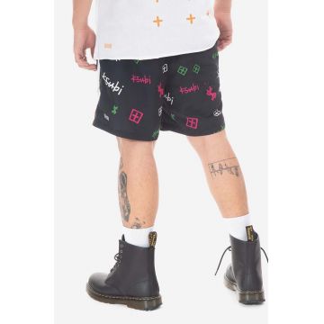 KSUBI pantaloni scurți culoarea negru, cu model MPS23WA003-BLACK