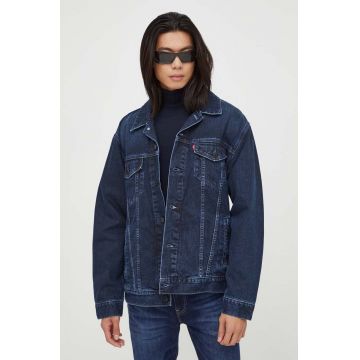 Levi's geaca jeans barbati, culoarea albastru marin, de tranzitie, oversize