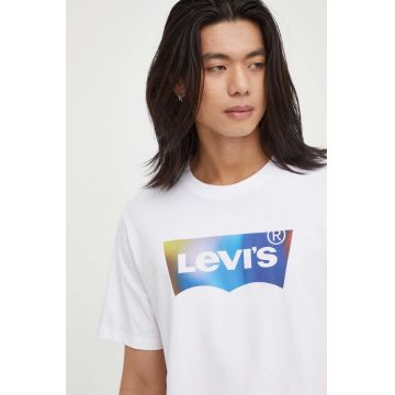 Levi's tricou din bumbac culoarea alb, cu imprimeu