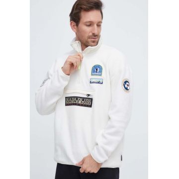 Napapijri hanorac fleece culoarea bej, cu imprimeu