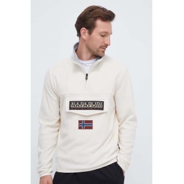 Napapijri hanorac fleece culoarea bej, cu imprimeu