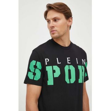 PLEIN SPORT tricou din bumbac culoarea negru, cu imprimeu