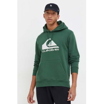 Quiksilver bluza barbati, culoarea verde, cu glugă, cu imprimeu
