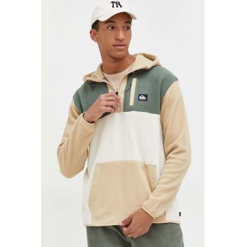 Quiksilver hanorac fleece culoarea bej, cu glugă, modelator