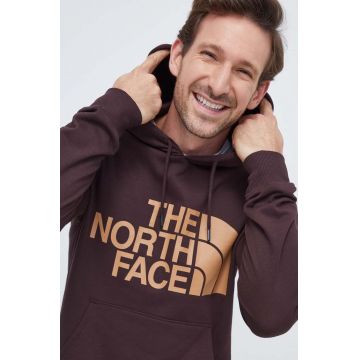 The North Face hanorac de bumbac barbati, culoarea maro, cu glugă, cu imprimeu