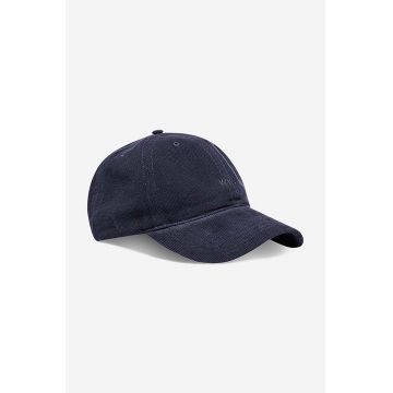 Wood Wood șapcă de baseball din catifea culoarea albastru marin, neted 12130810.9016-WARMBEIGE