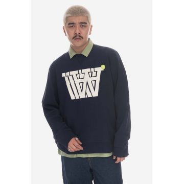 Wood Wood hanorac de bumbac barbati, culoarea albastru marin, cu imprimeu 10255603.2424-NAVY