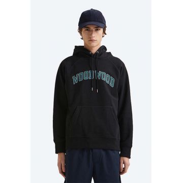 Wood Wood hanorac de bumbac Fred Ivy Hoodie barbati, culoarea negru, cu glugă, cu imprimeu 12135616.2493-DARKEME