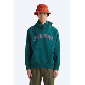 Wood Wood hanorac de bumbac Fred Ivy Hoodie barbati, culoarea verde, cu glugă, cu imprimeu 12135616.2493-DARKEME