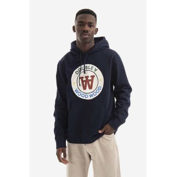 Wood Wood hanorac de bumbac Ian Crest Hoodie bărbați, culoarea bleumarin, cu glugă, cu imprimeu 10285600.2424-NAVY