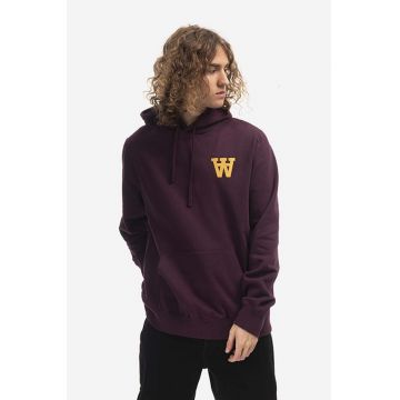 Wood Wood hanorac de bumbac Lan AA Hoodie barbati, culoarea rosu, cu glugă, cu imprimeu 10235600.2424-BURGUND
