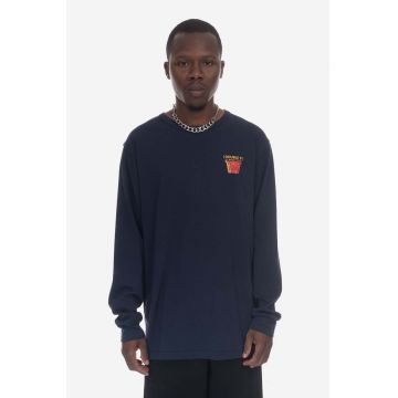 Wood Wood longsleeve din bumbac culoarea albastru marin, cu imprimeu 10255400.2323-NAVY