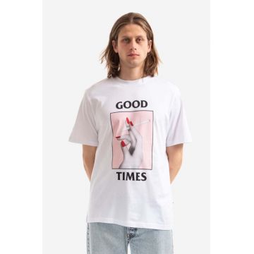 Wood Wood tricou din bumbac Bobby Good Times culoarea alb, cu imprimeu 50025706.2489-WHITE