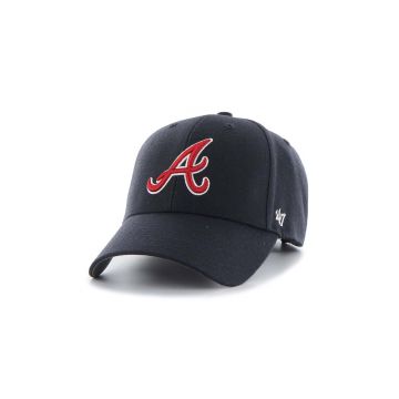 47brand șapcă din amestec de lână MLB Atlanta Braves culoarea bleumarin, cu imprimeu  B-MVP01WBVRP-NY