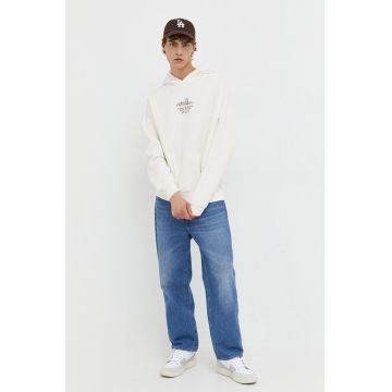 Abercrombie & Fitch bluza barbati, culoarea bej, cu glugă, cu imprimeu