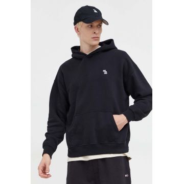 Abercrombie & Fitch bluza barbati, culoarea negru, cu glugă, neted