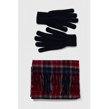 Barbour fular și mănuși Tartan Scarf & Glove Gift Set culoarea bleumarin, cu model MGS0018