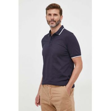 BOSS polo de bumbac culoarea albastru marin, neted