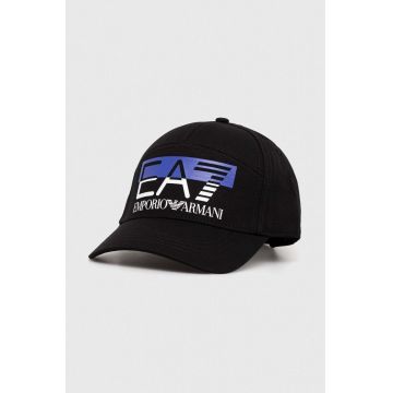EA7 Emporio Armani șapcă de baseball din bumbac culoarea negru, cu imprimeu
