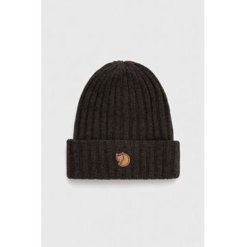 Fjallraven caciula de lana culoarea verde, de lana
