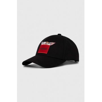 HUGO șapcă de baseball din bumbac x Gremlins culoarea negru, cu imprimeu