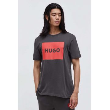 HUGO tricou din bumbac culoarea gri, cu imprimeu