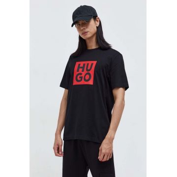 HUGO tricou din bumbac culoarea negru, cu imprimeu