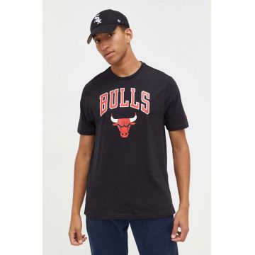 New Era tricou din bumbac culoarea negru, cu imprimeu, CHICAGO BULLS