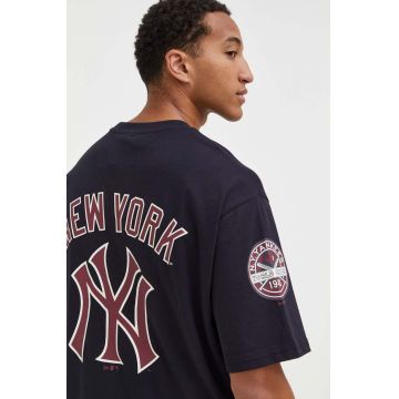 New Era tricou x Cooperstown barbati, culoarea albastru marin, cu imprimeu, NEW YORK YANKEES