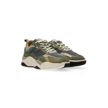 Pantofi sport low-cut cu garnituri de piele si piele intoarsa