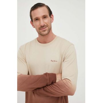 Pepe Jeans longsleeve din bumbac Kenneth culoarea bej, modelator