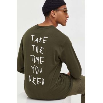 Solid longsleeve din bumbac culoarea verde, cu imprimeu