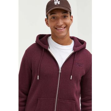 Superdry bluza barbati, culoarea bordo, cu glugă, melanj