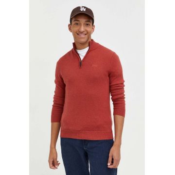 Superdry pulover din amestec de lana barbati, culoarea rosu, cu turtleneck