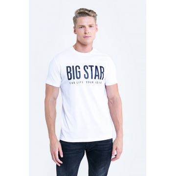 Tricou de bumbac organic cu decolteu la baza gatului si imprimeu logo supradiensionat Cieszbor