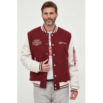 Alpha Industries geaca bomber Varsity Air Force Jacket barbati, culoarea bordo, de tranzitie