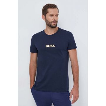 BOSS tricou de plajă din bumbac culoarea albastru marin, cu imprimeu