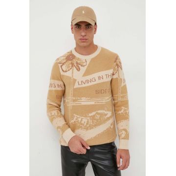Desigual pulover barbati, culoarea bej, călduros