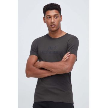 Peak Performance tricou din bumbac culoarea verde, cu imprimeu