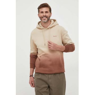 Pepe Jeans hanorac de bumbac barbati, culoarea bej, cu glugă, modelator