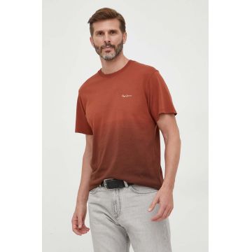 Pepe Jeans tricou din bumbac culoarea maro, neted