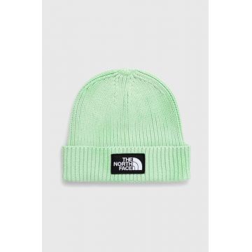 The North Face caciula din bumbac culoarea verde, bumbac, din tricot gros