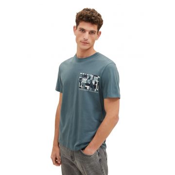 Tricou de bumbac cu decolteu la baza gatului - Albastru petrol