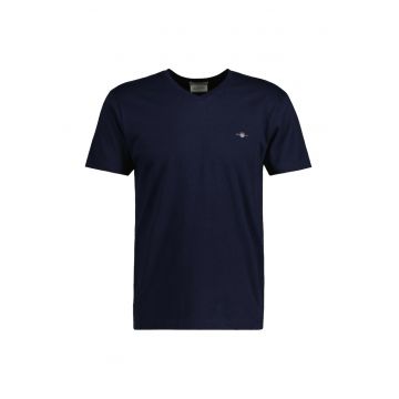 Tricou slim fit cu decolteu in V Shield - Bleumarin