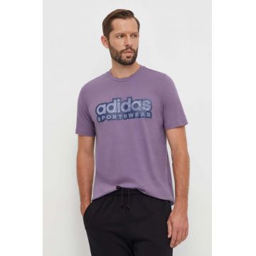 adidas tricou din bumbac barbati, culoarea violet, cu imprimeu