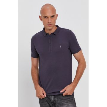 AllSaints Tricou Polo bărbați, culoarea gri, material neted