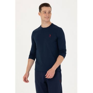 Bluza din amestec de bumbac cu decolteu la baza gatului