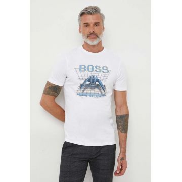 Boss Orange tricou din bumbac BOSS ORANGE culoarea bej, cu imprimeu